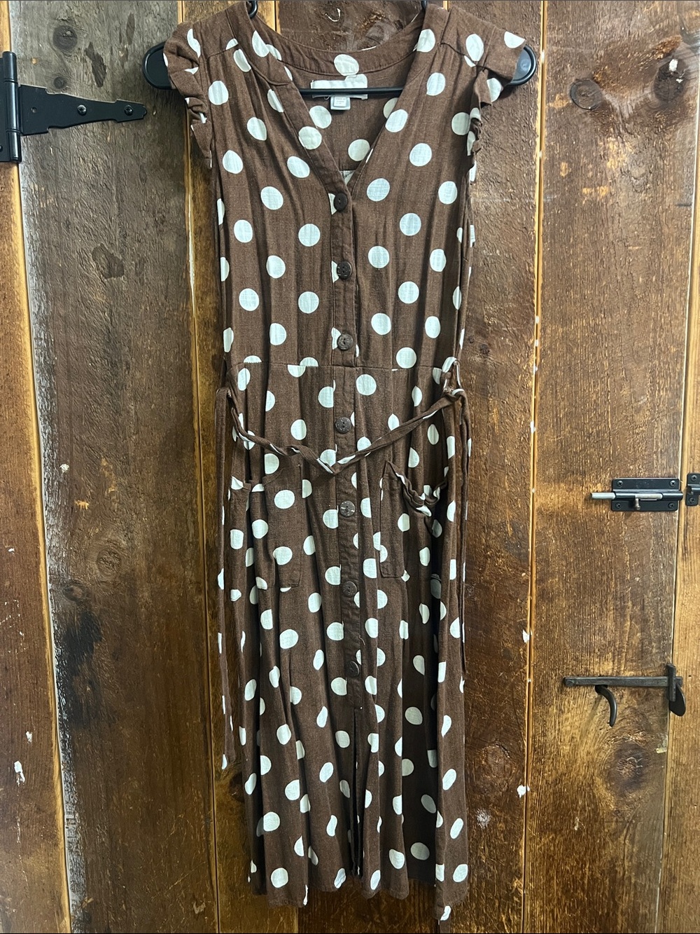 Monteau Brown Polka Dot Sleeveless Button-Front Dress